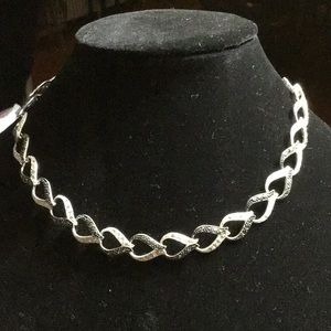 Sterling Silver B&W Rhinestone Link Necklace